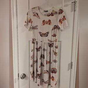 Modcloth Cream and Black Butterfly Moth Insect Spider Print Dress